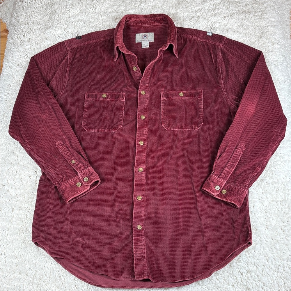 The Territory Ahead Mens XXL Tall T Corduroy Button Front Shirt 2 Pocket Maroon